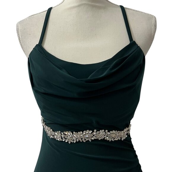 Y2K Morgan & Co. Emerald Green Draped Neck Dark‎ Romance Formal Gown Size 3 - Picture 2 of 9